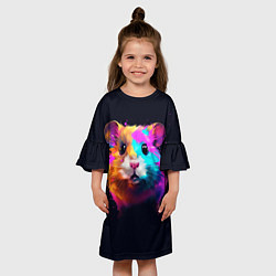 Платье клеш для девочки Хомяк в неоновых красках, цвет: 3D-принт — фото 2
