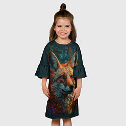 Платье клеш для девочки Лис в цветах, цвет: 3D-принт — фото 2
