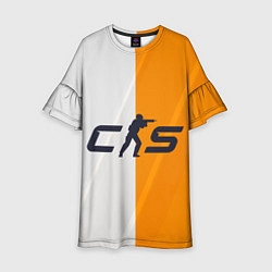 Платье клеш для девочки Counter Strike 2 White Orange Stripes, цвет: 3D-принт