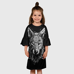 Платье клеш для девочки Волк в черно-белом орнаменте, цвет: 3D-принт — фото 2