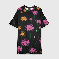 Детское платье Полевые цветы на черном фоне