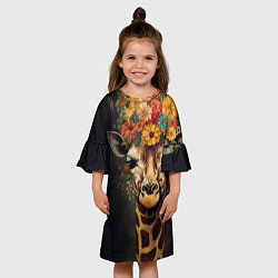 Платье клеш для девочки Портрет жирафа с цветами: арт нейросети, цвет: 3D-принт — фото 2