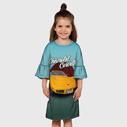Платье клеш для девочки Американский спорткар Chevrolet Corvette Stingray, цвет: 3D-принт — фото 2