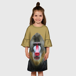 Платье клеш для девочки Мандрил обезьяна, цвет: 3D-принт — фото 2