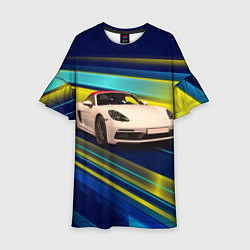 Платье клеш для девочки Спортивная немецкая машина Porsche 911, цвет: 3D-принт
