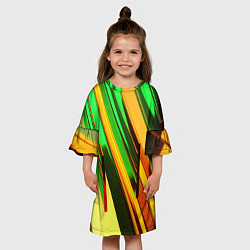 Платье клеш для девочки Зелёные и оранжевые пластины, цвет: 3D-принт — фото 2