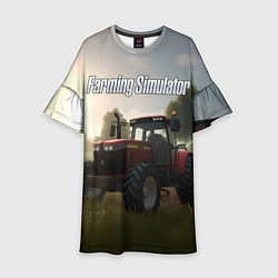 Платье клеш для девочки Farming Simulator - Красный трактор, цвет: 3D-принт