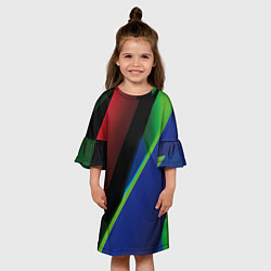 Платье клеш для девочки Цветные полосы, цвет: 3D-принт — фото 2