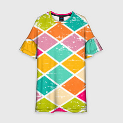 Платье клеш для девочки Весёлые ромбики, цвет: 3D-принт