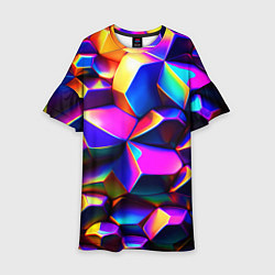 Платье клеш для девочки Бензиновые неоновые кристаллы, цвет: 3D-принт