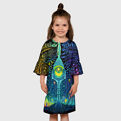 Платье клеш для девочки Психоделика разноцветная - нейронная сеть, цвет: 3D-принт — фото 2