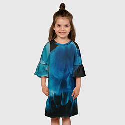 Платье клеш для девочки Абстрактный синий дым, цвет: 3D-принт — фото 2