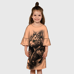 Платье клеш для девочки Экзотический кот и рыба, цвет: 3D-принт — фото 2