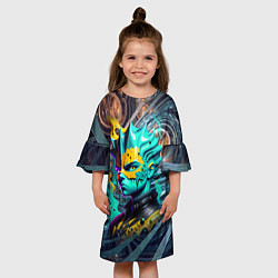 Платье клеш для девочки Барт Симпсон - фрактальная фантазия, цвет: 3D-принт — фото 2