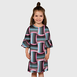 Платье клеш для девочки Множество полурозовых изогнутых четырёхугольников, цвет: 3D-принт — фото 2