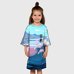 Платье клеш для девочки Japan - landscape - waves, цвет: 3D-принт — фото 2