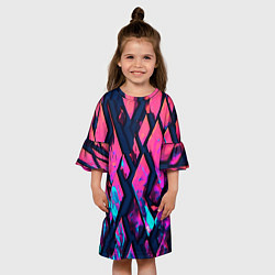Платье клеш для девочки Розово-голубые соты и разломы, цвет: 3D-принт — фото 2