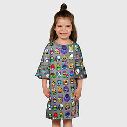 Платье клеш для девочки Значки на скины Бравл Старс Brawl Серый градиент П, цвет: 3D-принт — фото 2