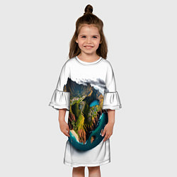 Платье клеш для девочки Планета с одним островом, цвет: 3D-принт — фото 2