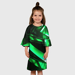 Платье клеш для девочки Зеленая неоновая абстракция, цвет: 3D-принт — фото 2