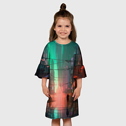 Платье клеш для девочки Кибер город будущего, цвет: 3D-принт — фото 2