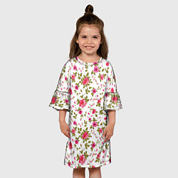 Платье клеш для девочки Розовые цветы на белом фоне, цвет: 3D-принт — фото 2