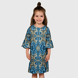 Платье клеш для девочки Сине-золотой цветочный узор, цвет: 3D-принт — фото 2