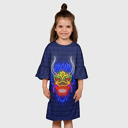 Платье клеш для девочки Неоновый японский дракон, цвет: 3D-принт — фото 2