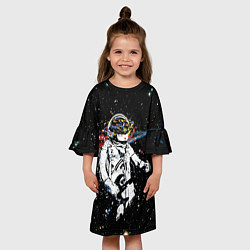 Платье клеш для девочки Космонавт играет рок на гитаре, цвет: 3D-принт — фото 2