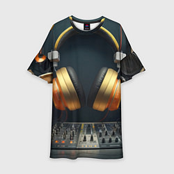 Платье клеш для девочки Золотые наушники, цвет: 3D-принт