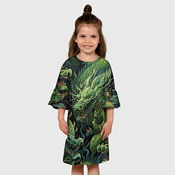 Платье клеш для девочки Зеленые драконы: арт нейросети, цвет: 3D-принт — фото 2
