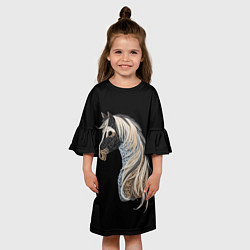 Платье клеш для девочки Вышивка Лошадь, цвет: 3D-принт — фото 2