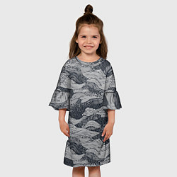 Платье клеш для девочки Черные абстрактные волны, цвет: 3D-принт — фото 2