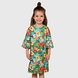 Платье клеш для девочки Летние гавайские цветочки, цвет: 3D-принт — фото 2