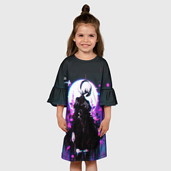 Платье клеш для девочки Nier automata 2b neon, цвет: 3D-принт — фото 2