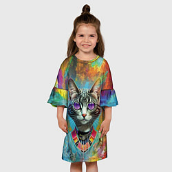 Платье клеш для девочки Cat fashionista - neural network, цвет: 3D-принт — фото 2