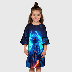 Платье клеш для девочки Неоновая девушка самурай-демон, цвет: 3D-принт — фото 2