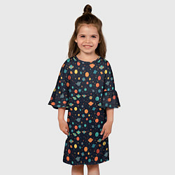 Платье клеш для девочки Темный космос с планетами паттерн, цвет: 3D-принт — фото 2