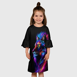Платье клеш для девочки Лев в космосе и звезды, цвет: 3D-принт — фото 2