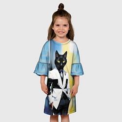 Платье клеш для девочки Cat fashionista - neural network - pop art, цвет: 3D-принт — фото 2
