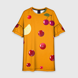 Платье клеш для девочки Ягоды и лимон, оранжевый фон, цвет: 3D-принт