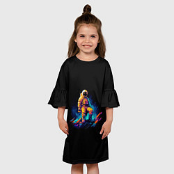 Платье клеш для девочки Неоновый космонавт на луне, цвет: 3D-принт — фото 2