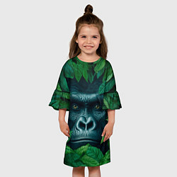 Платье клеш для девочки Горилла в кустах, цвет: 3D-принт — фото 2