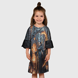 Платье клеш для девочки Готическая ведьма и огонь в подземелье, цвет: 3D-принт — фото 2