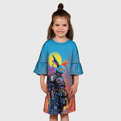 Платье клеш для девочки Кибер-заяц - нейросеть, цвет: 3D-принт — фото 2
