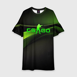 Платье клеш для девочки CS GO black green logo, цвет: 3D-принт