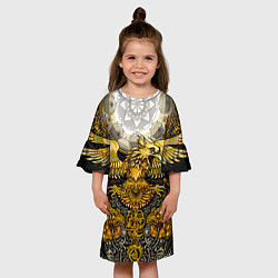 Платье клеш для девочки Золотой орёл - славянский орнамент, цвет: 3D-принт — фото 2