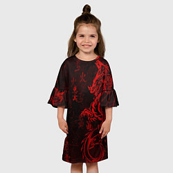Платье клеш для девочки Красный дракон - иероглифы, цвет: 3D-принт — фото 2