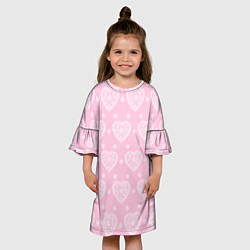 Платье клеш для девочки Розовое кружево сердечки, цвет: 3D-принт — фото 2