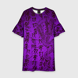 Платье клеш для девочки Неоновый дракон - иероглифы, цвет: 3D-принт